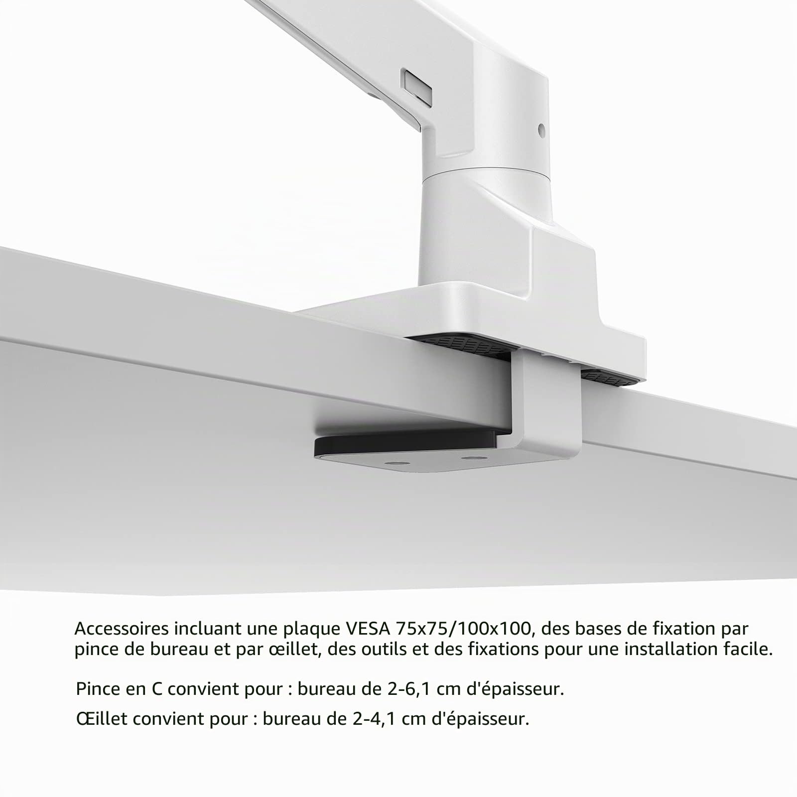 BEWISER Bras de Moniteur Ultra Large pour écrans de 86,4 à 124,5 cm et Nouveaux écrans de 144,8 cm, capacité de Charge jusqu'à 20 kg, Bras de Moniteur réglable pivotant en Hauteur (Blanc)