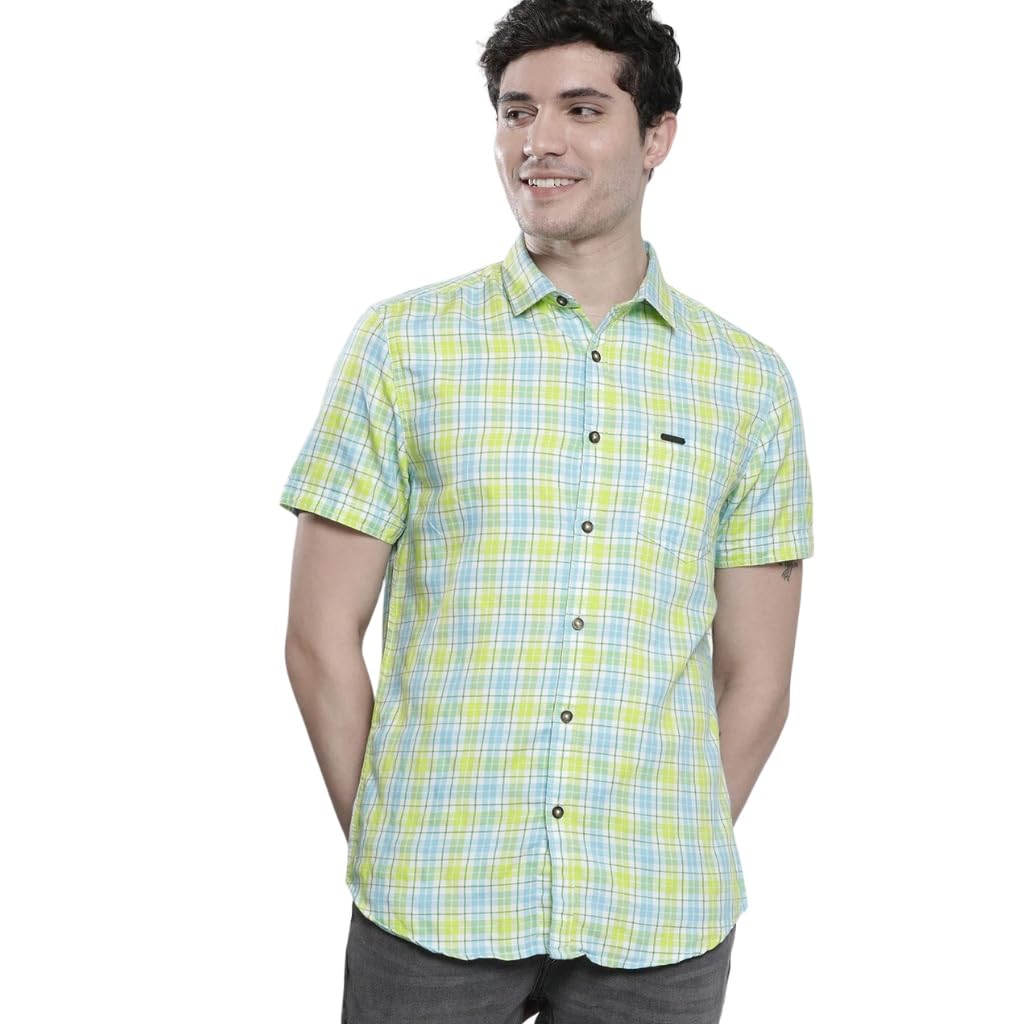 the indian garage co Men Slim Fit Checkered Half Sleeves Cutaway Collar Casual Shirt-picture-28