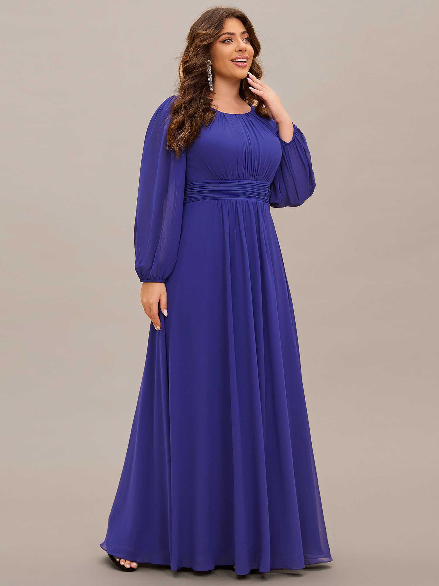 Ever-Pretty Abito da damigella d'onore formale da donna con scollo rotondo e maniche corte in chiffon impero in vita a pavimento 01840-PH