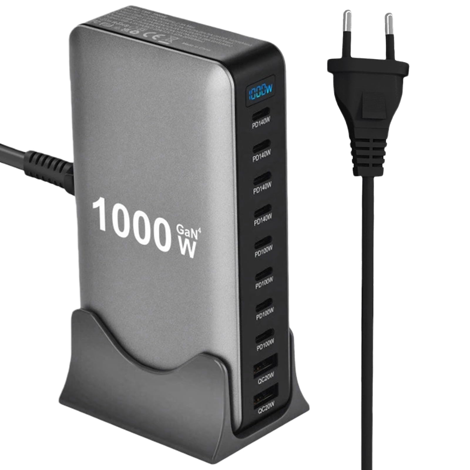 Chargeur Rapide USB-C 10 Ports 1000 W avec GaN III et PD 3.1, 8 Ports USB-C et 2 Ports USB-A, Alimentation PD PPS 140 W pour MacBook, iPhone, Ordinateur Portable, iPad, Samsung