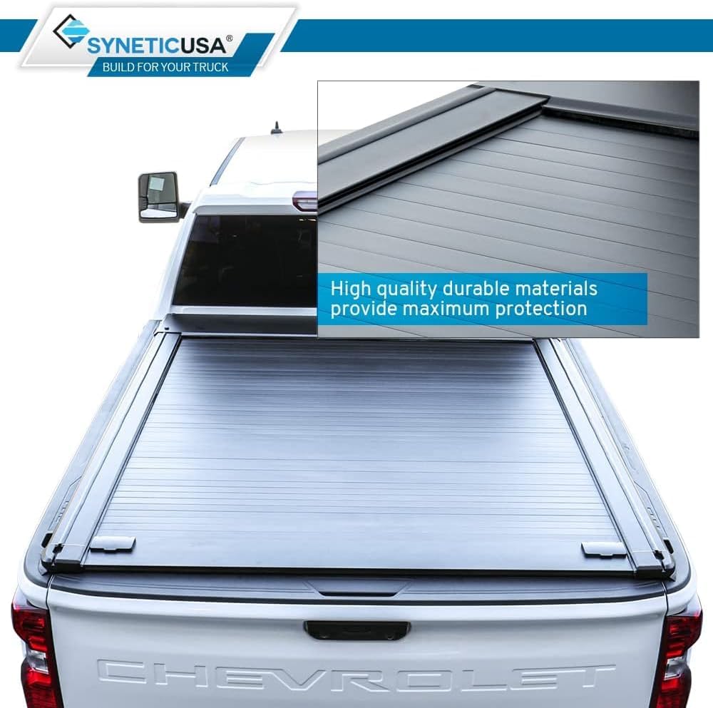 Syneticusa Retractable F250 Bed Cover 8.2' 2008–2026 Ford F150/F250/F350 Super Duty | Easy to Roll Tonneau Cover | No-Drill Clamp-On | Leak-Proof & Heavy-Duty Aluminum Panels | 5-Year Protection Plan