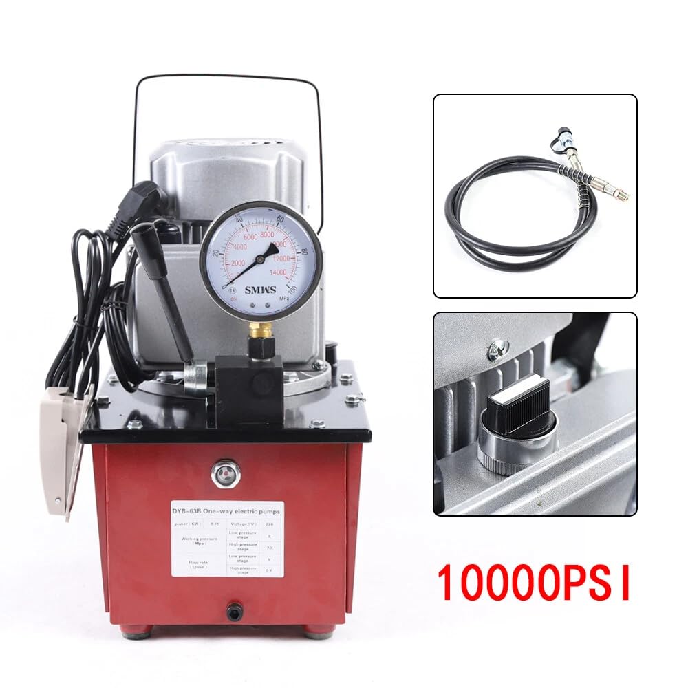 Pompa idraulica elettrica, 750 W, pompa idraulica, velocità del motore, 1400 rpm, pompa ad alta pressione con valvola manuale, interruttore a pedale e capacità dell'olio 7 l