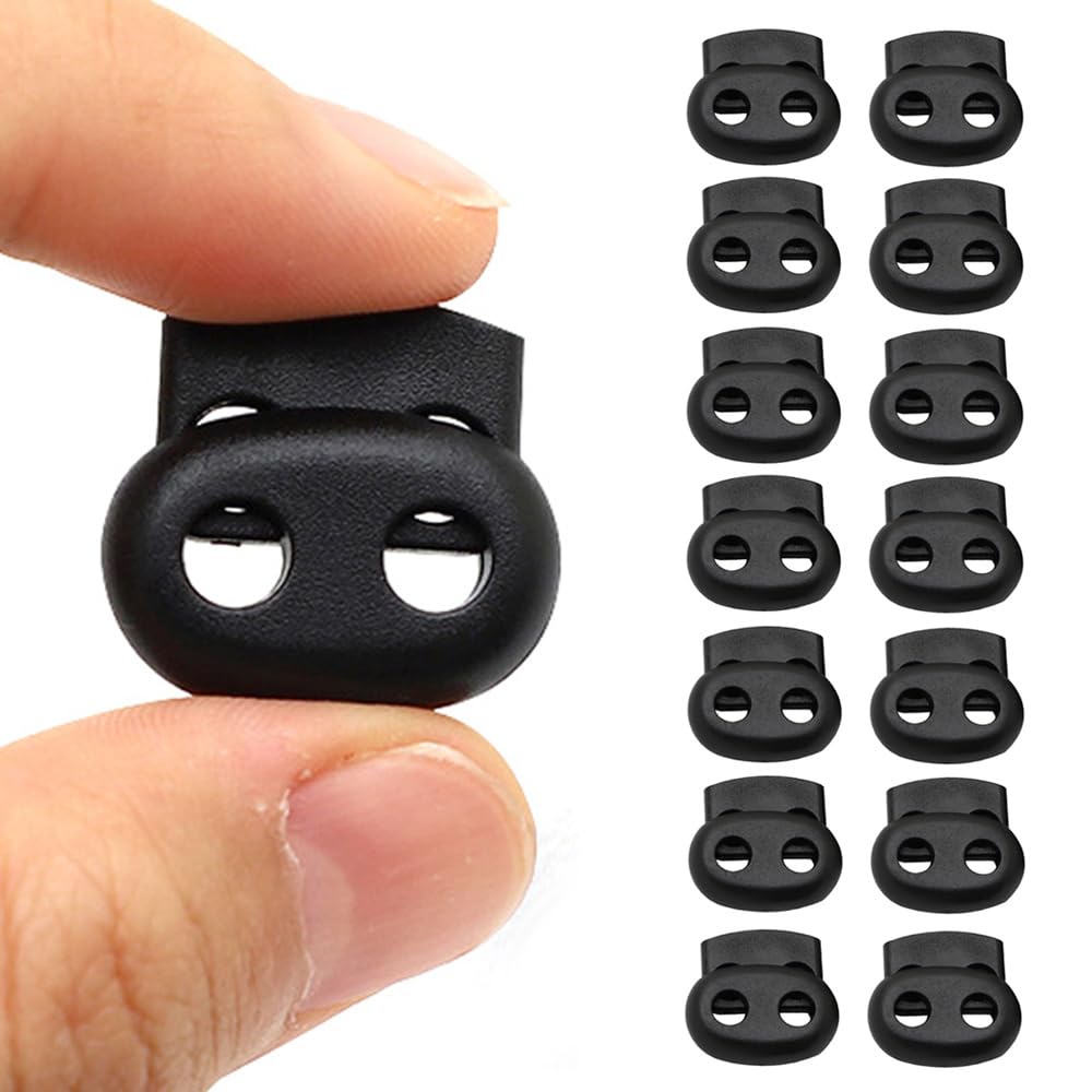 sutoyuen 15PCS Plastic Spring Cord Locks Double Hole Toggle Sliders for Hoodies, Backpacks, Bags, Jackets,Shoelaces, Lanyard – Adjustable Drawstring