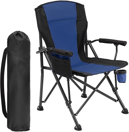 Silla de camping plegable de gran tamaño para adultos, soporta sillas de campamento de 450 libras, silla de campamento resistente con bolsillos