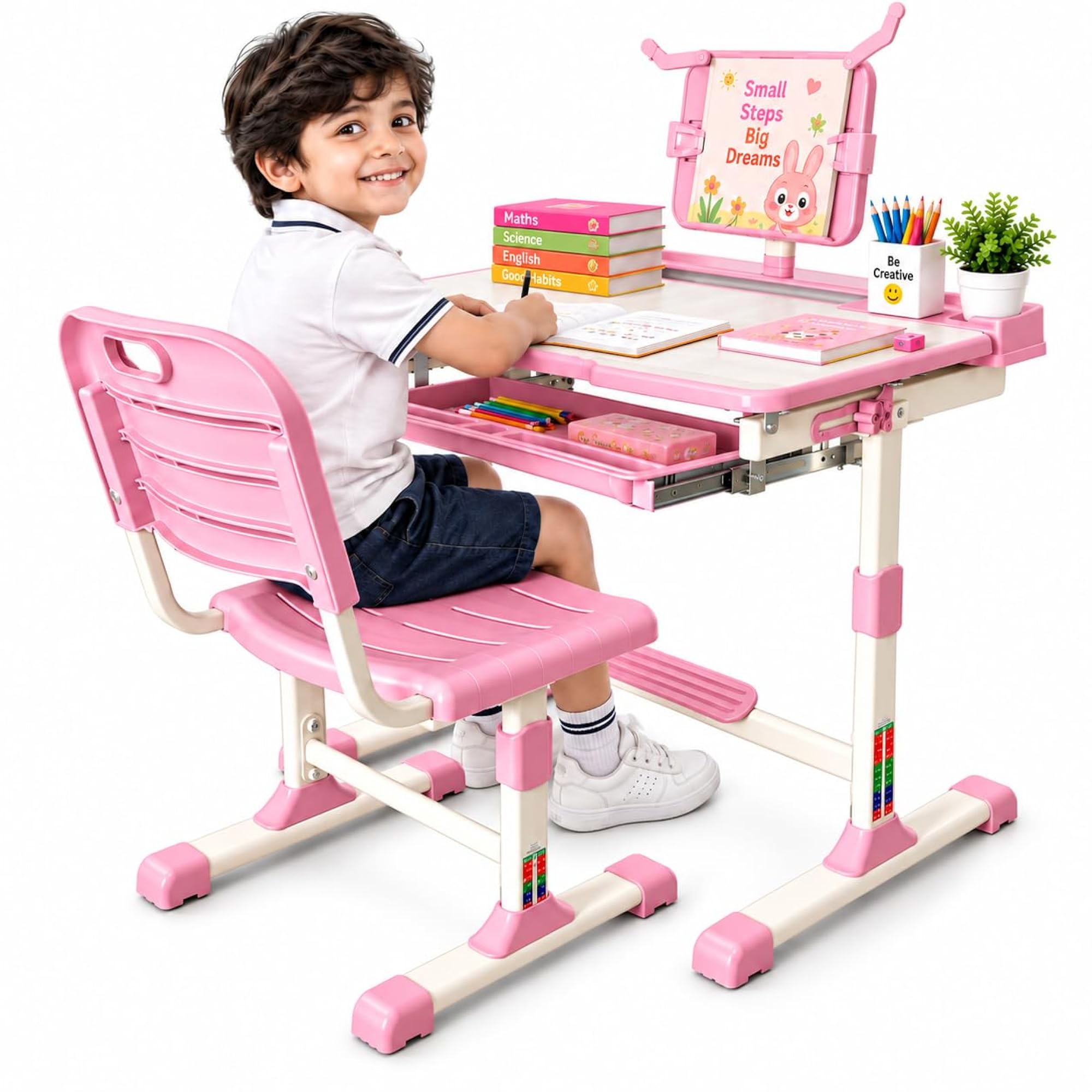 Kids Study Table and Chair Set, Height Adjustable
