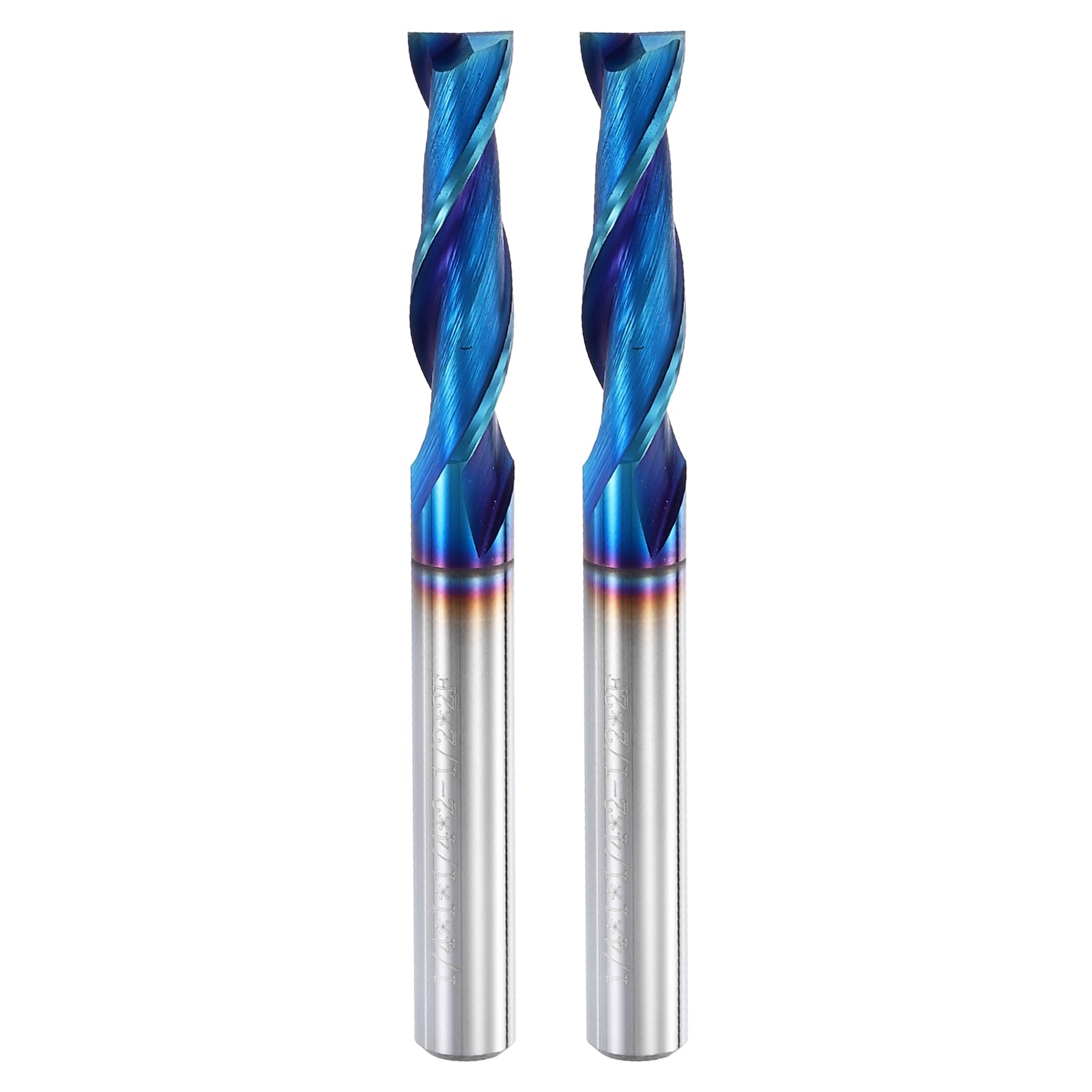 HARFINGTON 2pcs Spiral Router Bit, 1/4" Cut Dia. Up Cut 2-Flute Solid Carbide End Mill with 1/4" Shank for CNC Wood Carving Engraving, 1" Cut Length,