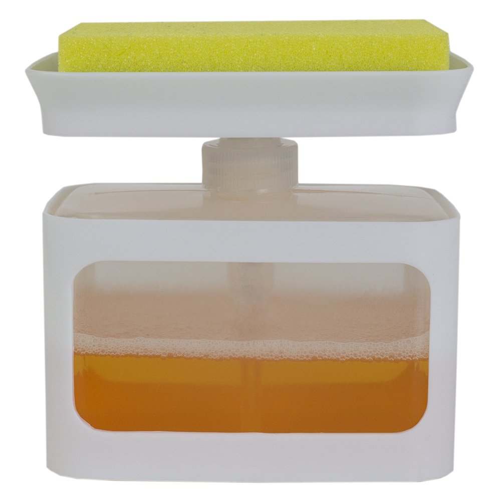 Home Basics SD41681 Dispensador de Jabón Esponja Titular Blanco, Plástico
