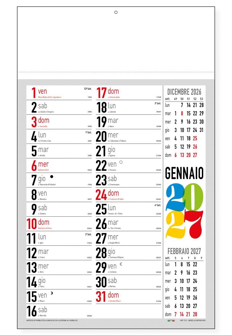 100 Calendari Da Parete 2027 - Calendario trimestrale moderno - 28,8x47 - personalizzati con logo - Personalizzabile - Collezione 2027-100 pezzi