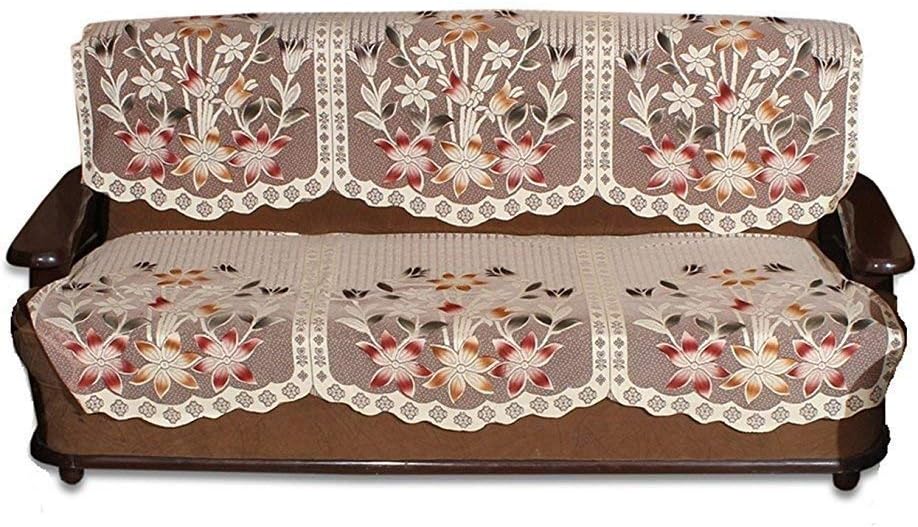 FACTCORE� Big Flower Beige 3 Seater Sofa Cover (Set of 2 Pieces)