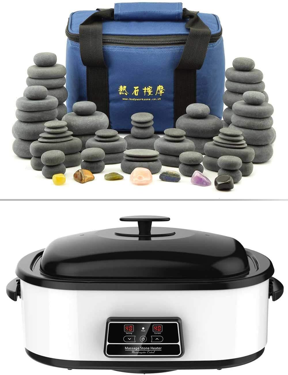 HOT Stone Massage KIT: 70 Basalt/Chakra Stones + 17 Litre (18 Quart) Digital Hot Stone Heater