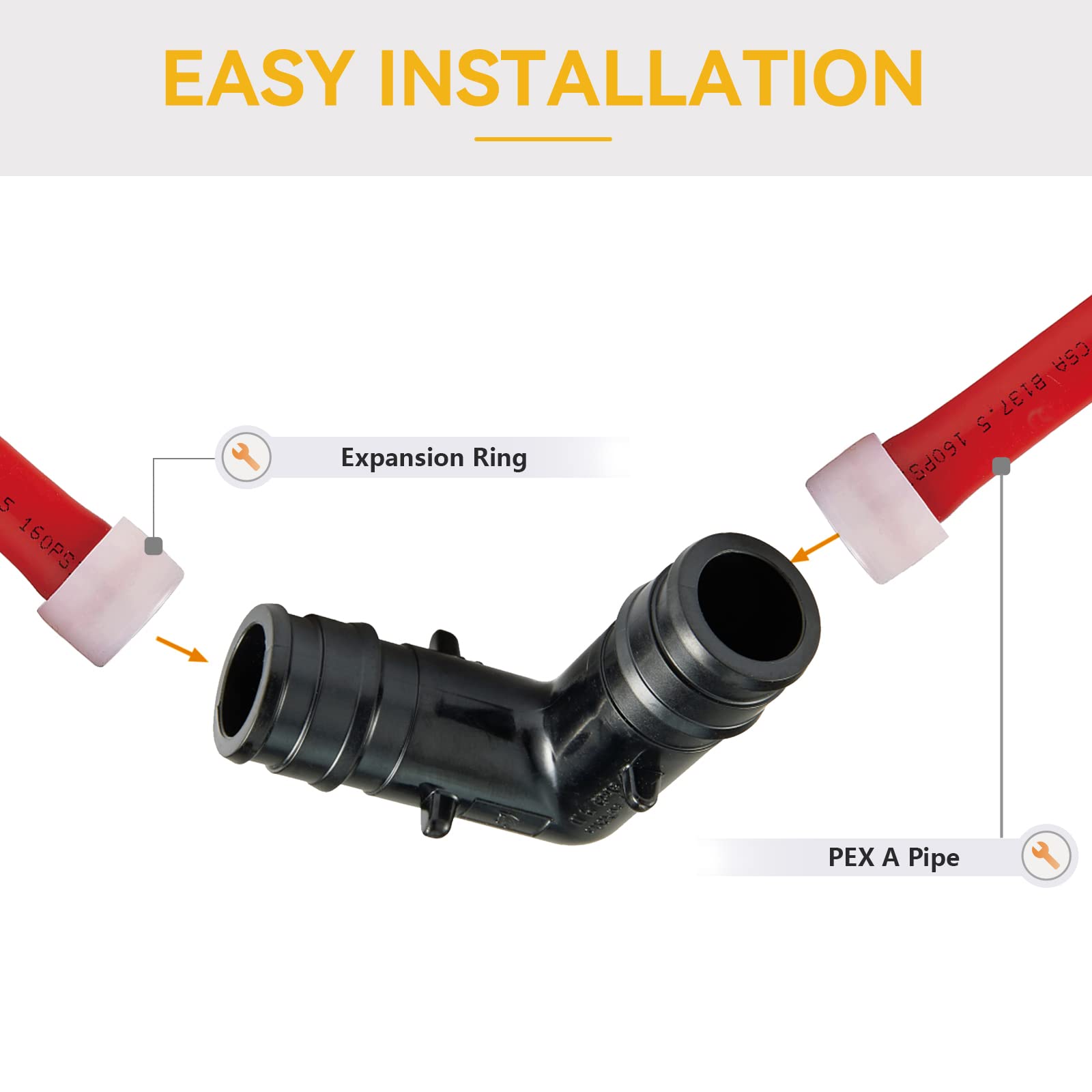 Raccordo di espansione Poly PEX A da 1/2", confezione da 25 raccordi a gomito a 90 gradi PPSU PEX F1960, raccordo a gomito in plastica PEX da 1/2 pollici per collegamento a tubi Pex-A