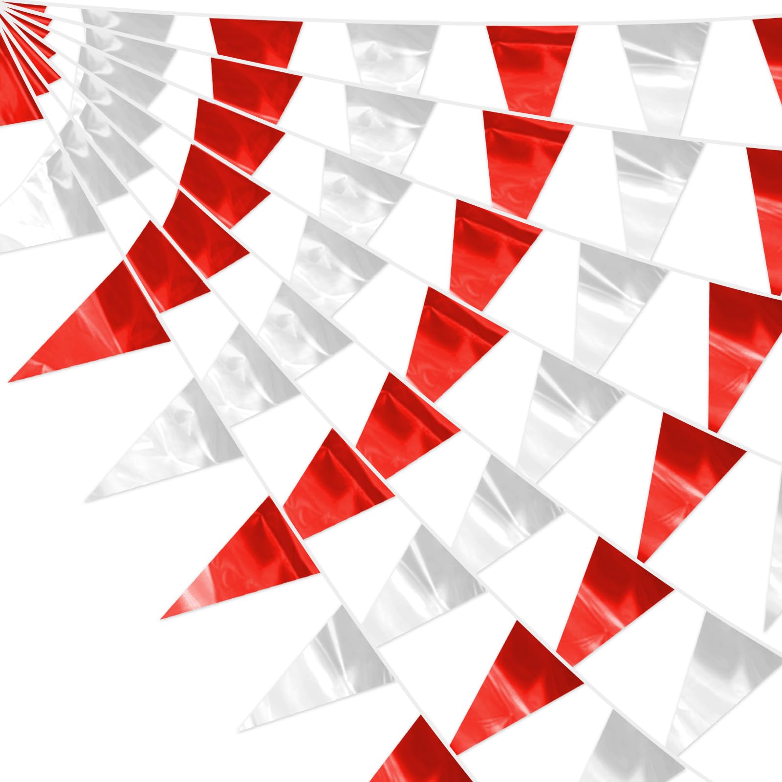 32.8FT Red Silver Glitter Triangle Pennant Banner Flag Metallic Bunting Outdoor Garland for Christmas Graduation Wedding Engagement Anniversary Bachelorette Bridal Shower Valentine's Party Decor