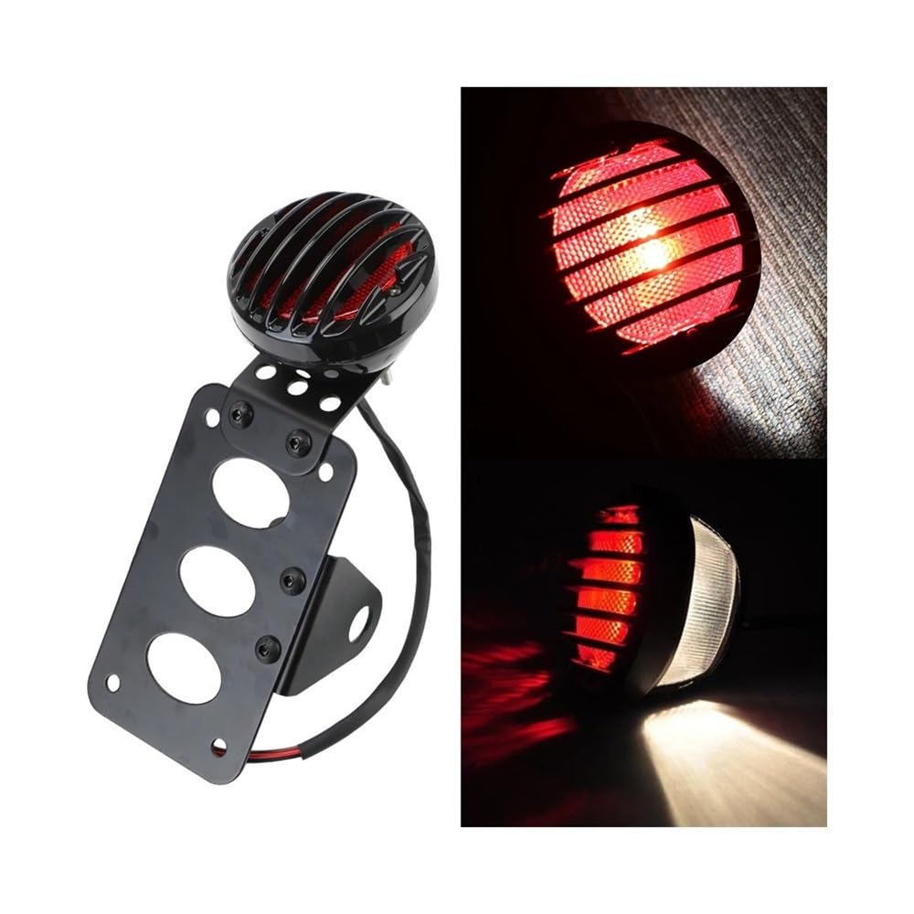 Support Plaque Immatriculation Moto Avec Feu Stop Intégré - Métal Noir, Feu Arrière & Éclairage Plaque