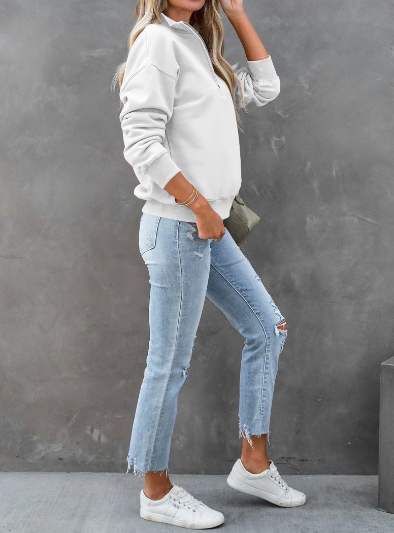 Dressmine Womens Quarter Zip Pullover Casual Long Sleeve Shirts Half Zip Sweatshirt 2025 Trendy Winter Clothes - Image 5