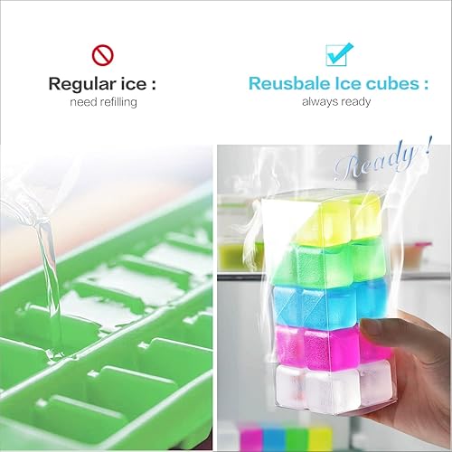 Miniatura 3 de Cubo de hielo reutilizable para bebidas, cubos de hielo de plástico multicolor para mantener las bebidas frescas durante más tiempo (20 paquetes)