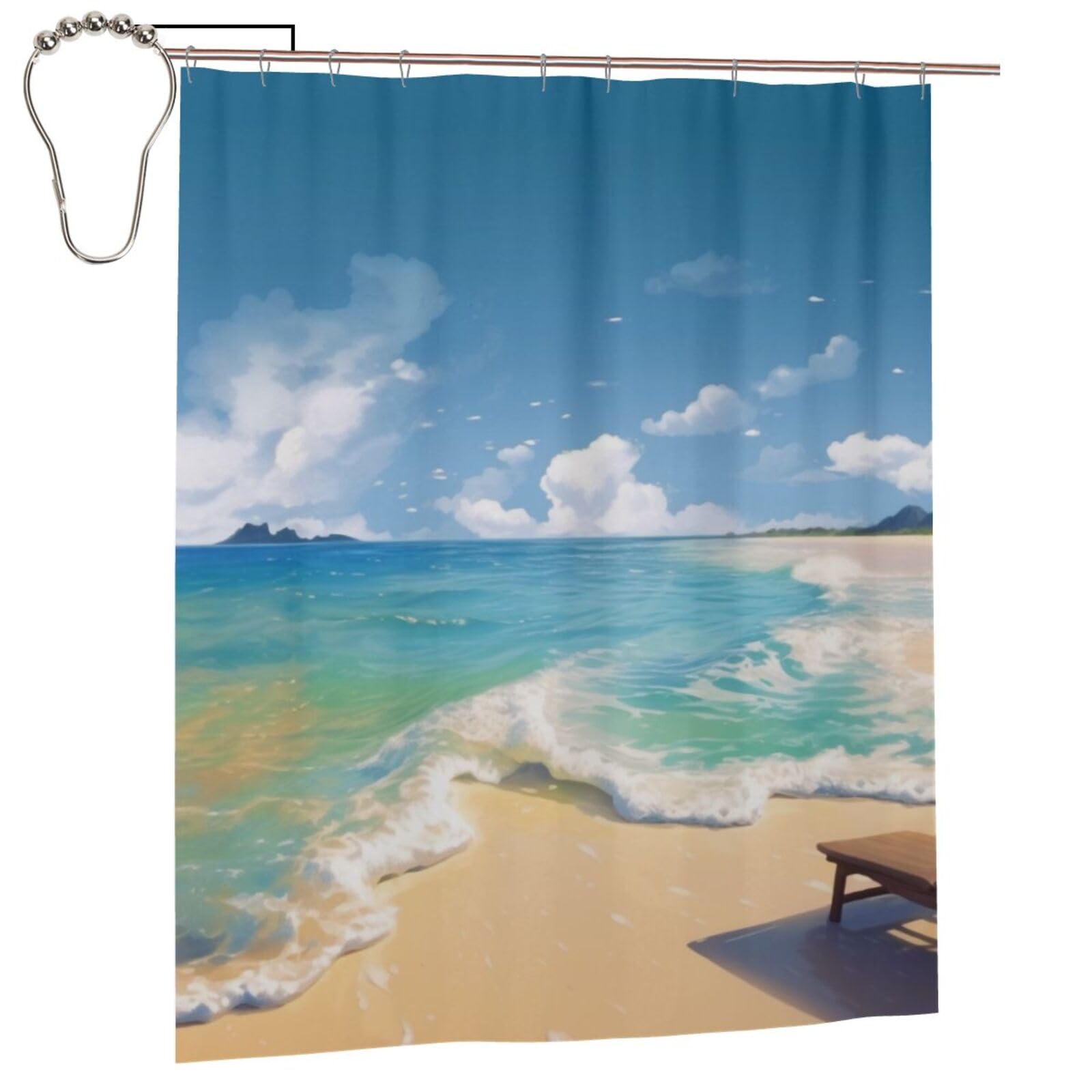 BWWHCCTI summer sea Printed Shower Curtain With 12 Iron Hooks Opaque Quick Drying Waterproof Shower Curtains Sets For Bathroom 152x183 Cm