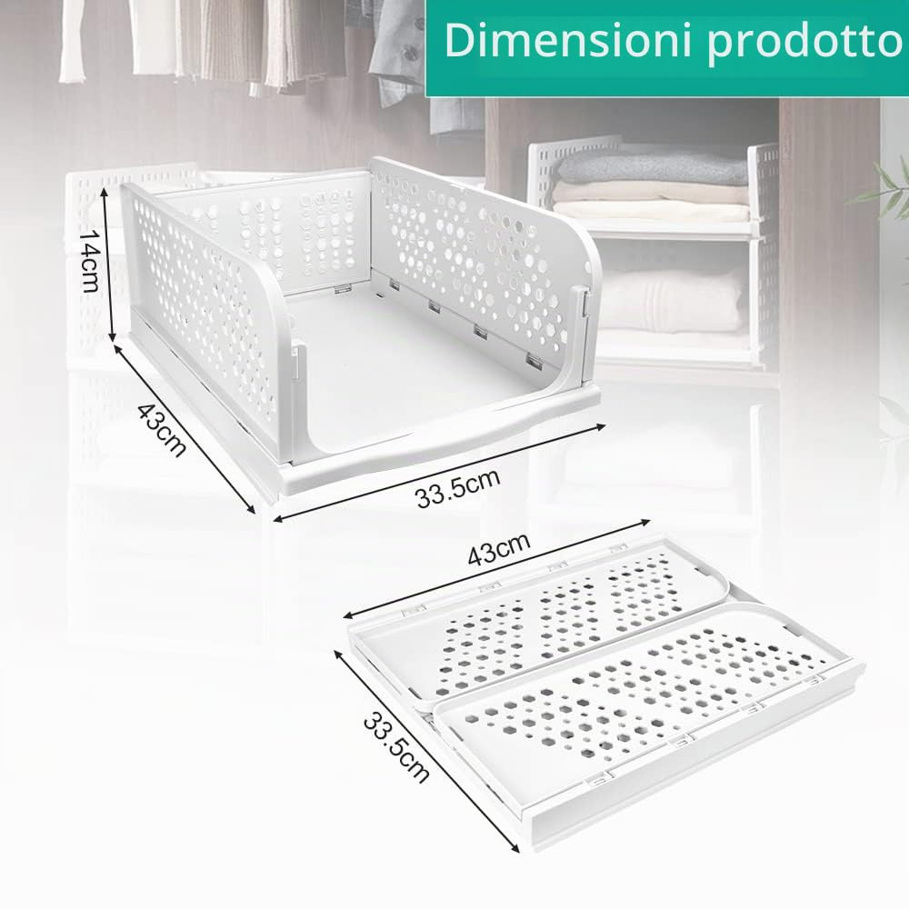 THATSRAD 3 Pezzi Scatole Pieghevoli per Guardaroba in Plastica Contenitori Impilabili per Armadio Organizzatori Impilabili per Guardaroba 43x33,5x14cm Adatti per Casa Camera da Letto Cucina, Bianco