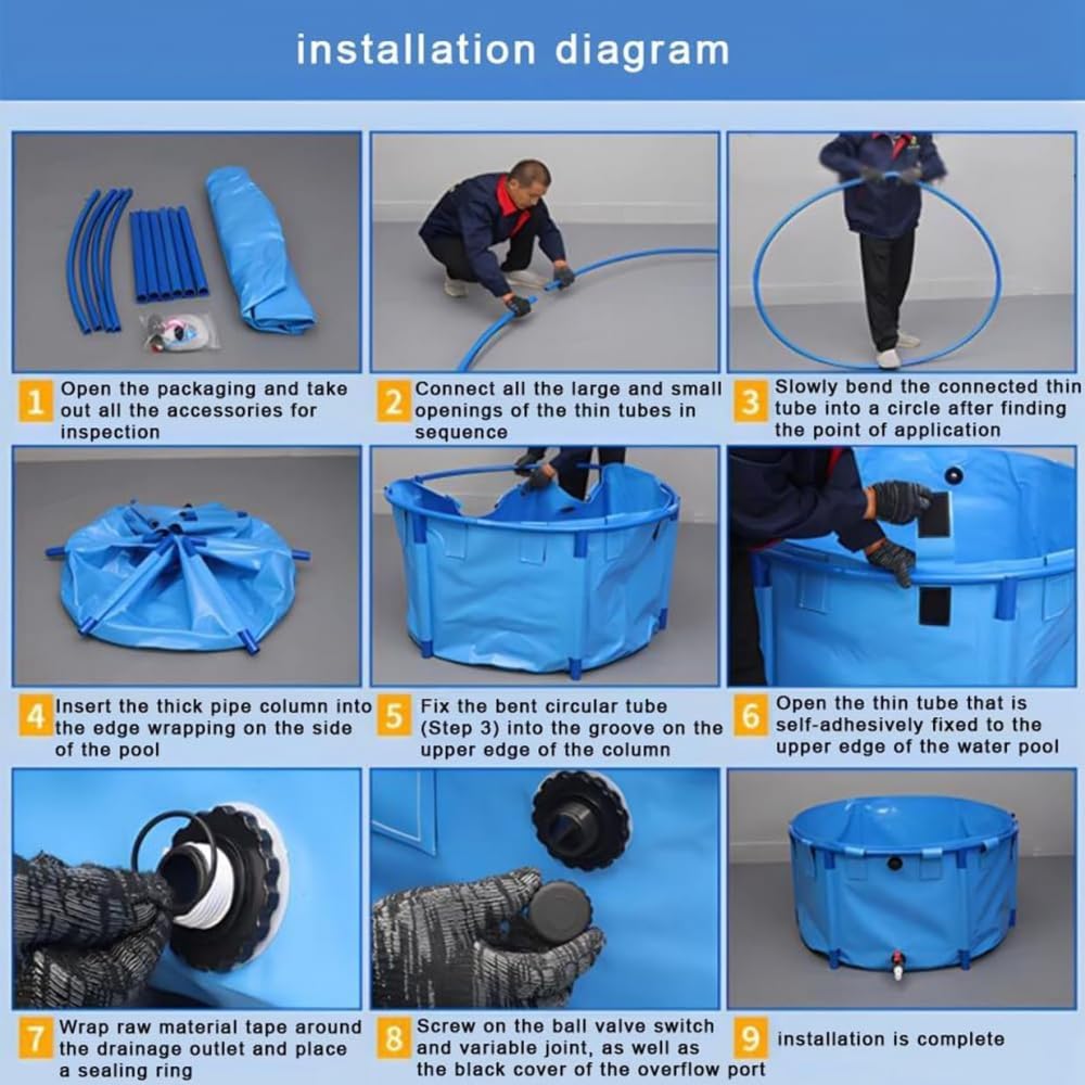 Laghetto per Pesci di Grandi Dimensioni in PVC Resistente, Ideale per Carpe Koi, con Vasca Fuori Terra Robusta e Staffa in Acciaio, Perfetto per l'uso Esterno e la Cura della Vita acquatica.