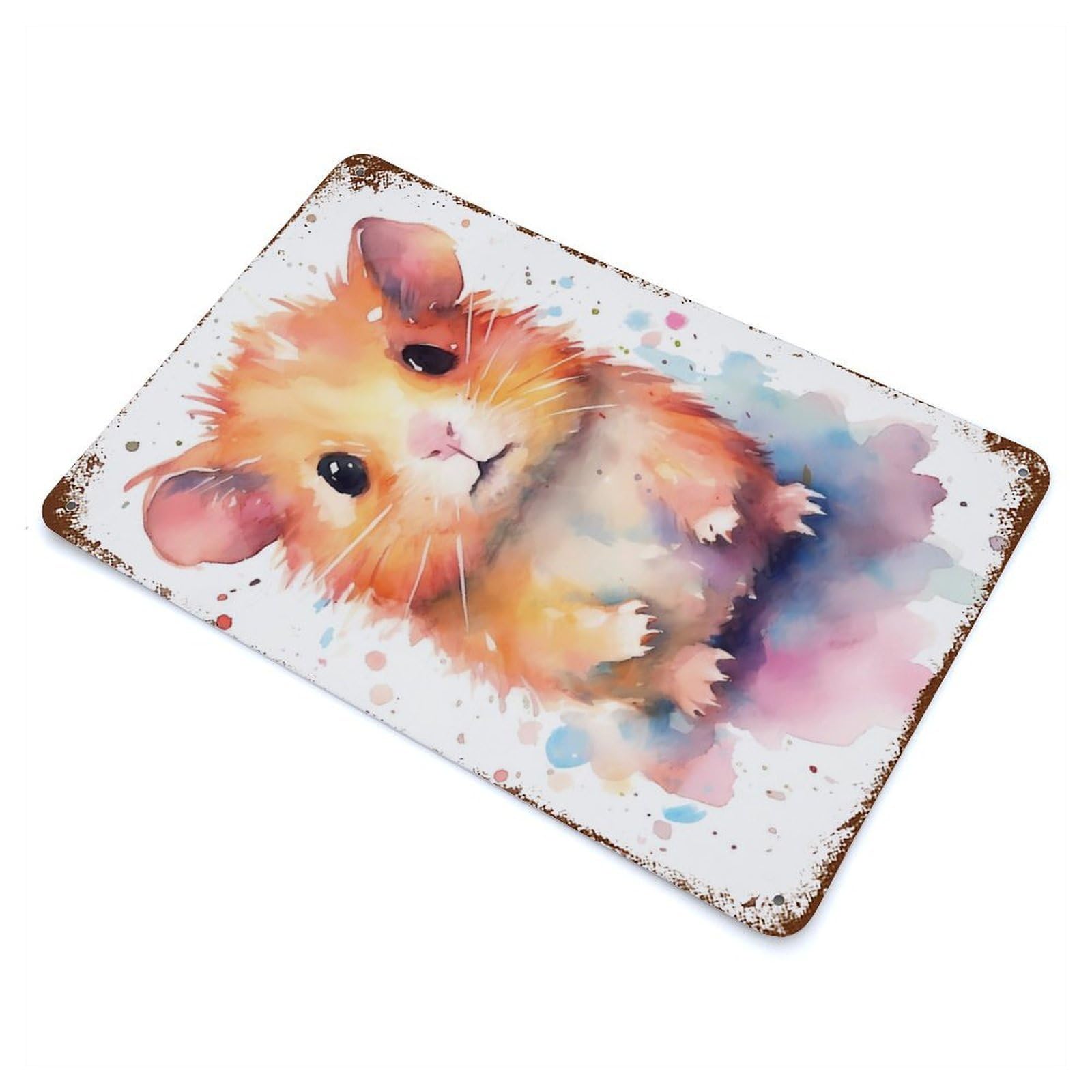 Rust Effect Guinea Pig Watercolors Vintage Rust Metal Sign 11.8"x7.9", Rustic Home Decor for Farmhouse, Kitchen And Entryway Decor