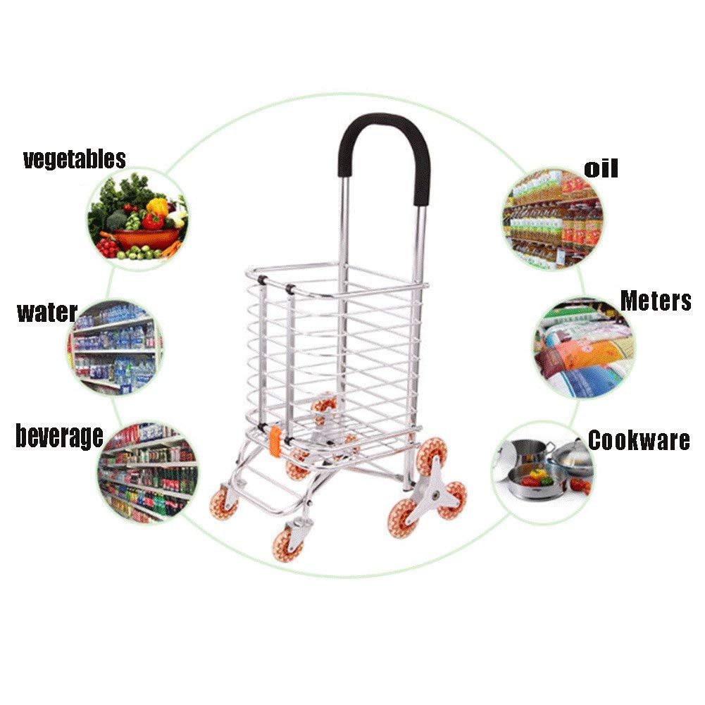 Chariot De Courses Pliable à Double Triple Roue - Avec Siège Et Poche Zippée - Pour Escaliers, Shopping, Voyage - 7