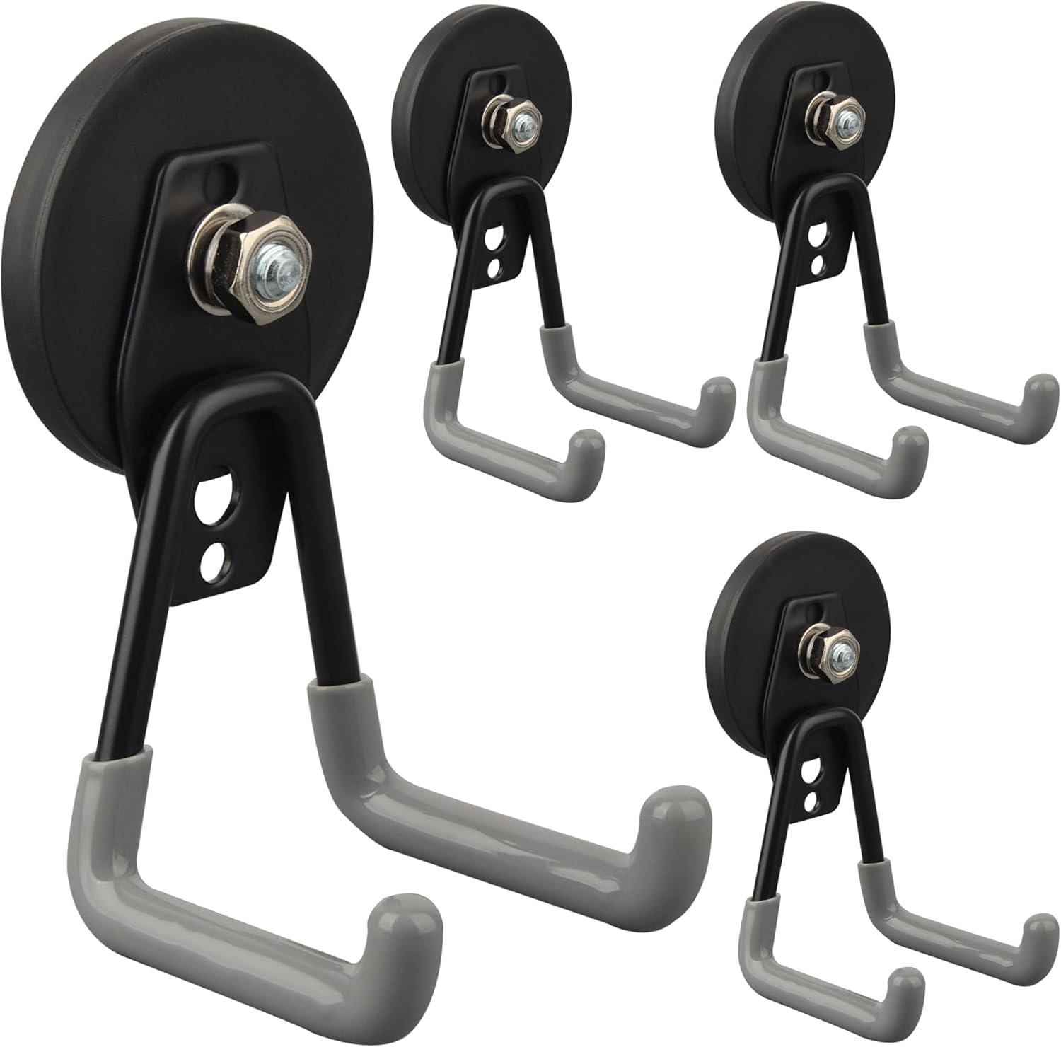 ULIBERMAGNET Magnetische Haken für die Garage, 4 Stück, magnetisch, mit rutschfester Beschichtung, zum Aufhängen im Innen- und Außenbereich, Grau