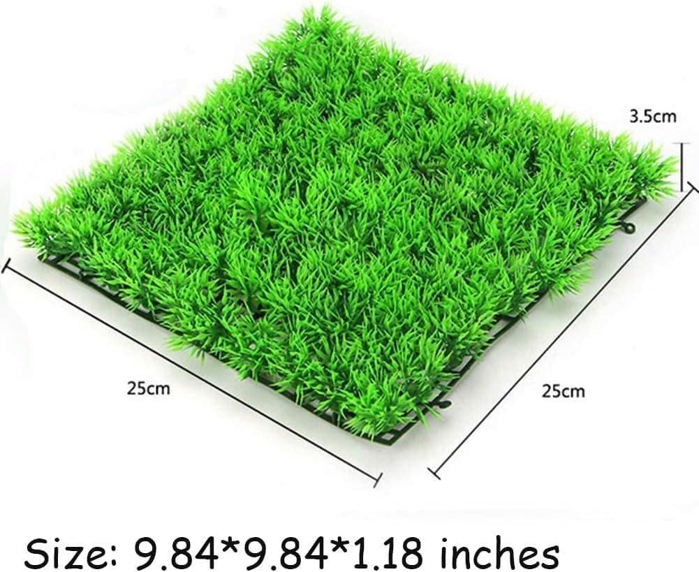 1 PCS Artificial Aquarium Grass Mat, 10"x10" Plastic Lawn & Landscape Decor for Freshwater Saltwater Tropical Fish Tank, Green Plants Ornament