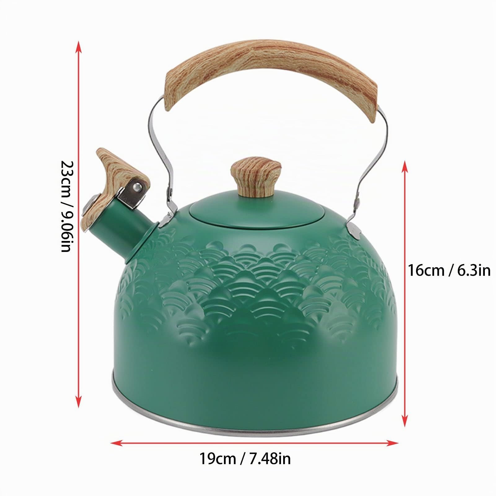 Bollitore da tè con Fischio, Teiera da 2,5 Litri in Acciaio Inossidabile per Uso Alimentare con Manico in Legno con Tocco Freddo, Bollitore per Acqua con Fischio Forte (Verde)
