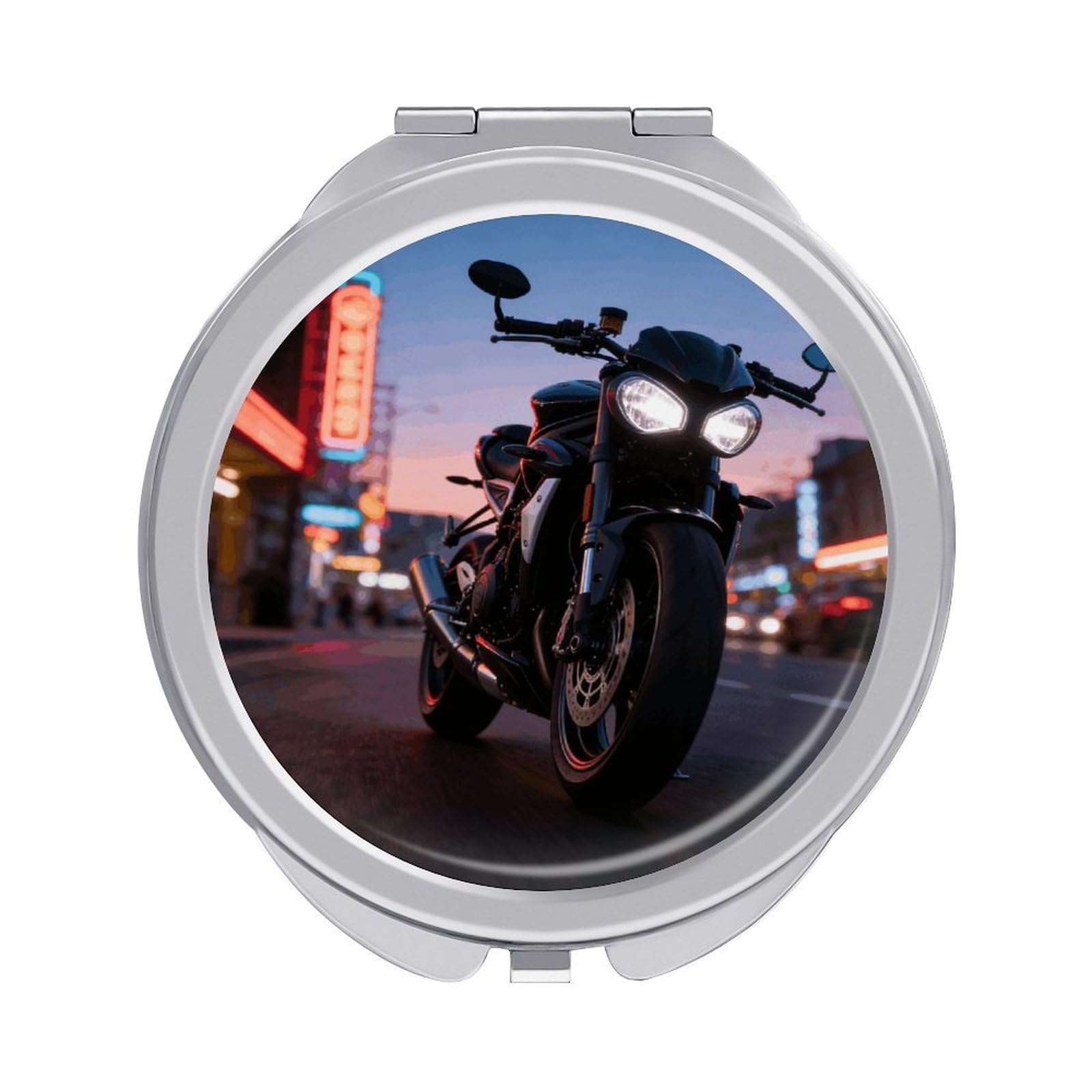 LZQPOEAS Motorcycle Compact Mirror, Double-Sided Folding Makeup Mirror, Durable Metal Travel Pocket Mirror for Purse, Portable Round Touch-Up Mirror for Table Gifts and Everyday Use
