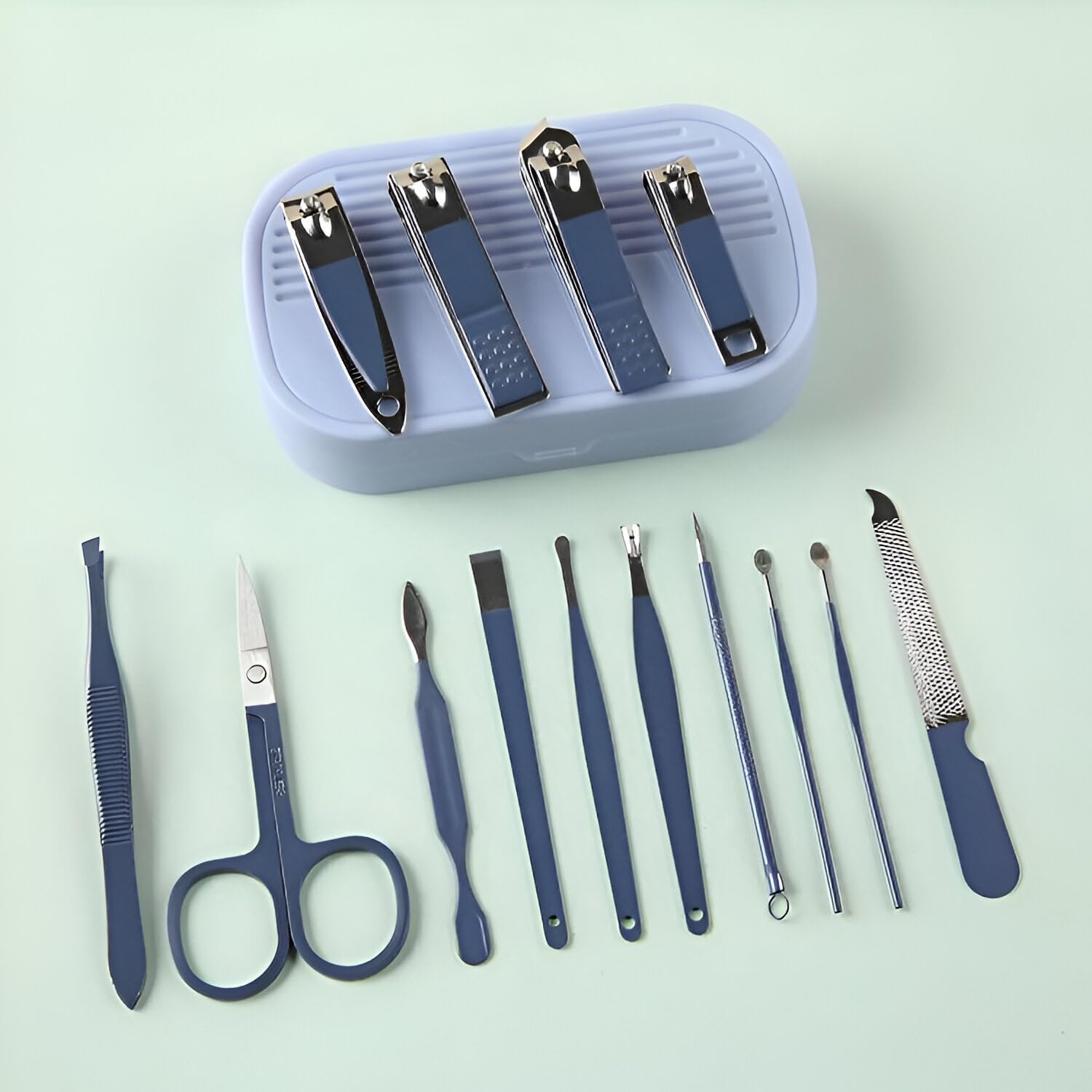 CEPLO 14-Piece Manicure Set Nail Clipper Kit β Stainless Steel Nail Care Tools for Hands & Feet, Professional Grooming Kit for Men & Women, Sharp Toenail & Fingernail Clippers, Travel Gift Set (BLUE) 1
