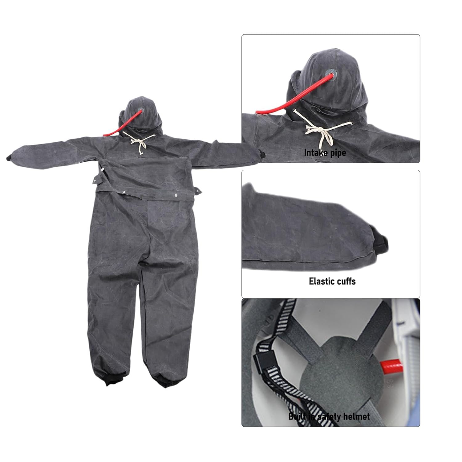 Sandblasting Suit Work Safety Suit Protective Workwear with Built in Safety Helmet Air Inlet Pipe for Spray Painting Sand Cleaning Cutting