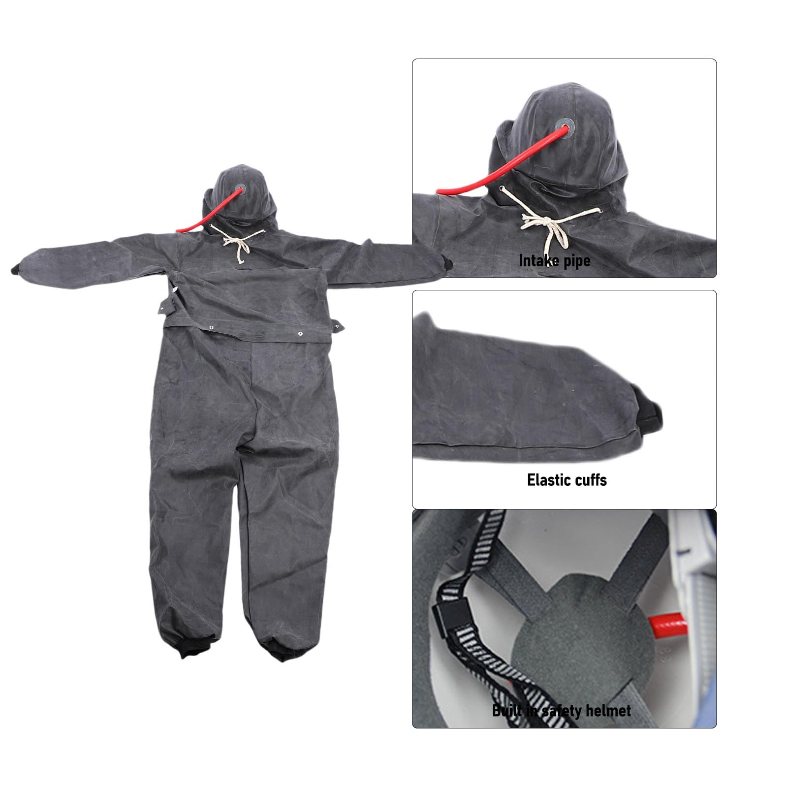 Combinaison de Sablage, Vêtements de Protection de Type Fendu pour Peinture par Pulvérisation et équipement Industriel en Caoutchouc avec Casque intégré et Conception de Flux d'air