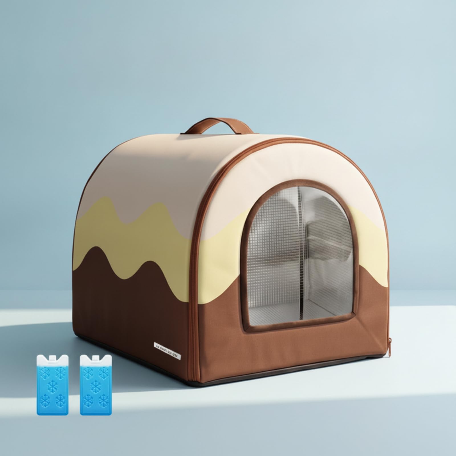 Niche D'intérieur Confortable Niche Souple Confortable Maison avec Poignée pour Petits Chiens, Nouveaux Animaux Compagnie, Chambre, Marron Crème, M