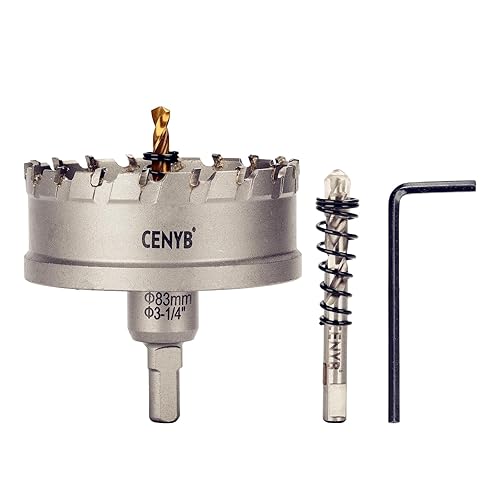 Miniatura 57 de 1" (25.5mm) Sierra perforadora con punta de carburo de tungsteno con 2 piezas de brocas piloto chapadas en titanio para metal duro, acero