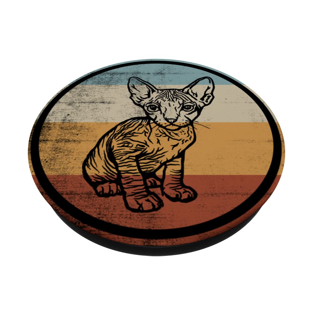 Retro Vintage Design Sphynx Cat PopSockets Swappable PopGrip, Black - Image 2