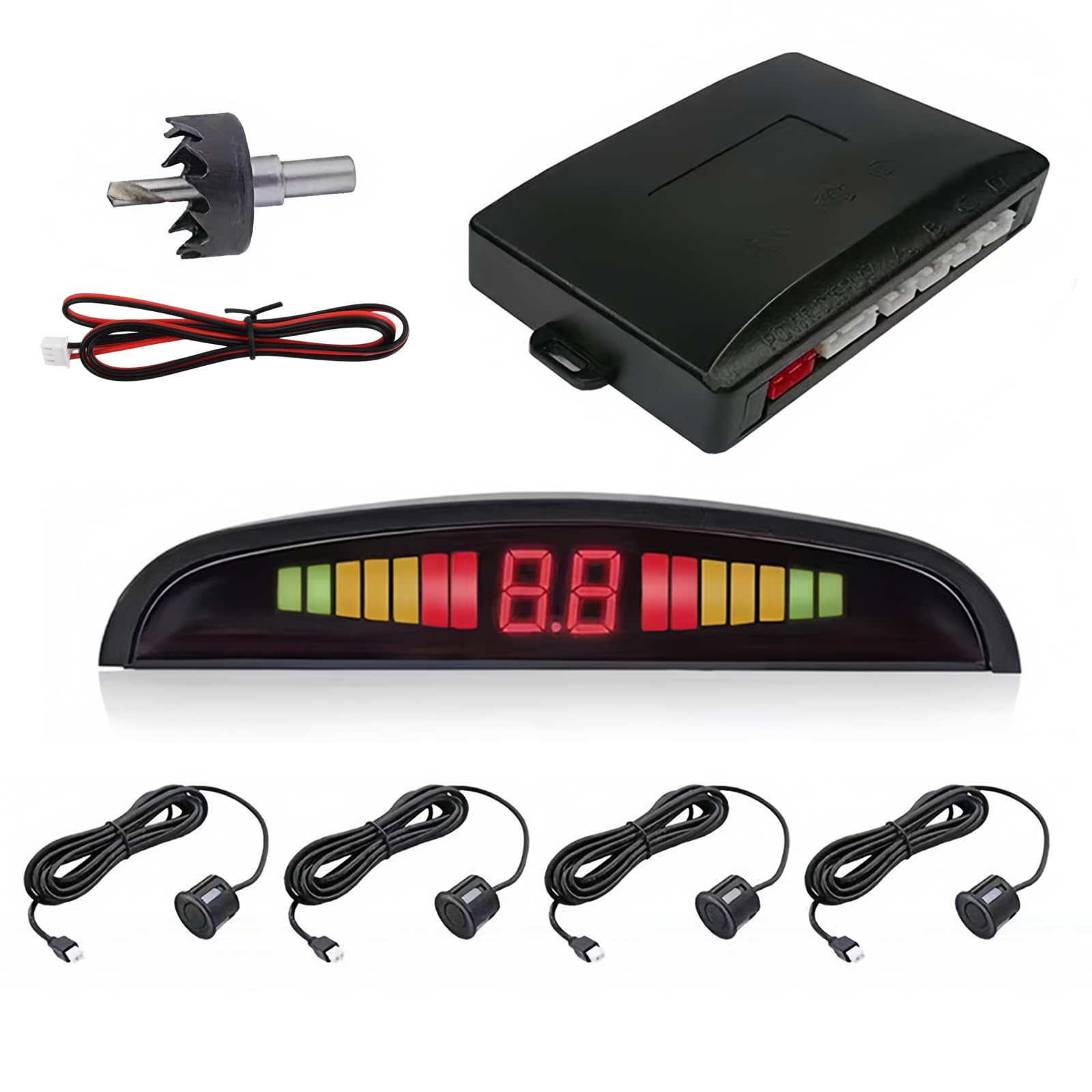 CICMOD Kit Sensori Di Parcheggio Con Display LED E Allarme Sonoro – 4 Sensori Antigelo E Impermeabili Per Retromarcia