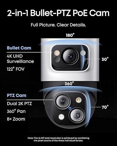 Vista 2 de eufy Sistema de cámara de seguridad NVR 4K S4 Max, cable PoE, grabación 24/7, triple lente Bullet-PTZ Cam, 360° PTZ, hasta 16CH, seguimiento