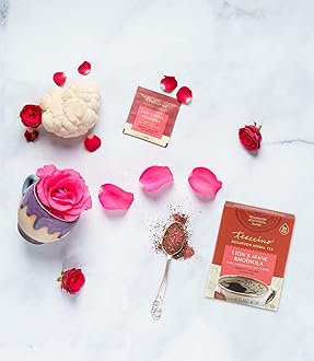 Teeccino Caffeine-Free Mushroom Adaptogenic Herbal Tea - Lion’s Mane Rhodiola Tea - Rose, 3x More Herbs than Regular Teas, Lightly Sweet from Dates & Figs, Chicory Prebiotic - 10 Tea Bags
