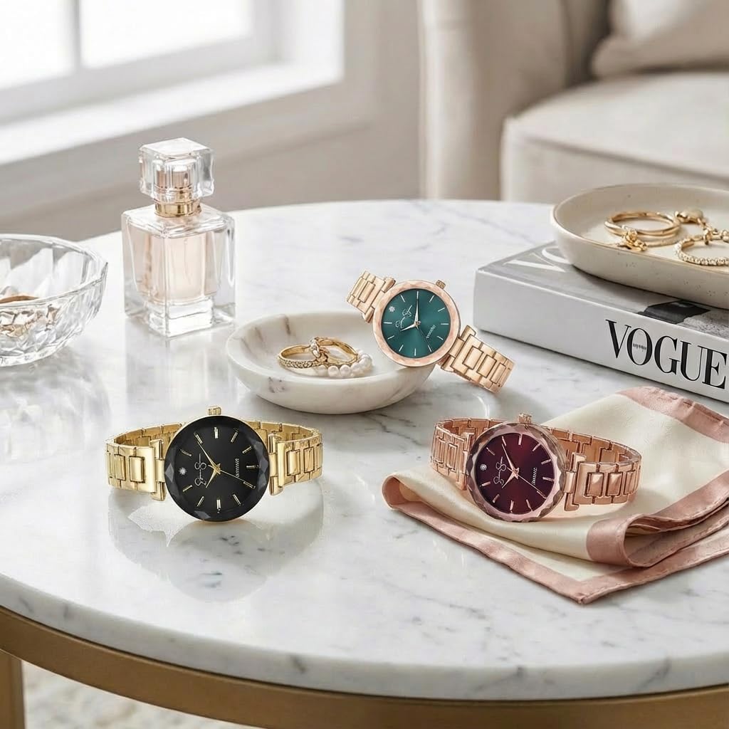 Jessica Simpson Diamond Collection Women's Watch, Classic Quartz, Metal Band, Round Faceted Crystal Face, Elegant Dress Watch for Women - Image 3