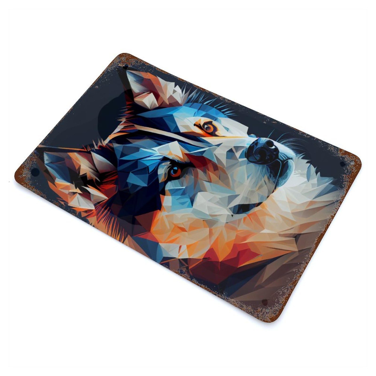 Weathered Tin Sign with Husky Abstract Design 11.8"x7.9", for Basement, Hobby Room And Garage Decor, Industrial Home Decor