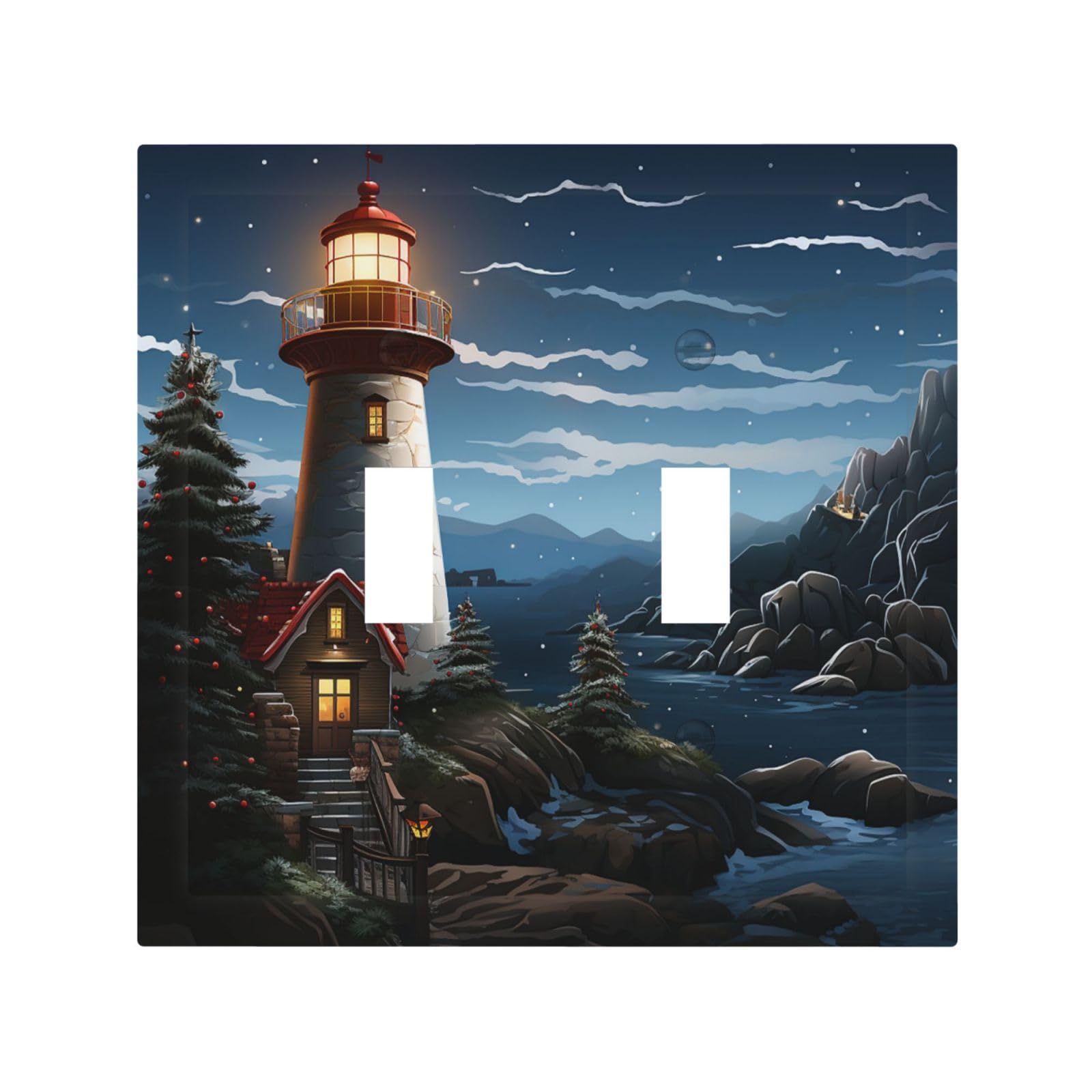 2-Gang Decorator Wall Plate Santa Claus Lighthouse Light Switch Cover Double Toggle Receptacle Wall Plate Mid Size 4.9" x 5" Wallplate Unbreakable Polycarbonate Outlet Faceplates Covers