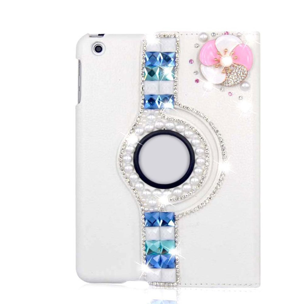 STENES Bling Case Compatible with Samsung Galaxy Tab A 10.1 2019 - Stylish - 3D Handmade Crystal Flowers 360 Degree Rotating Stand Case with Smart Cover Auto Sleep/Wake Feature - Pink