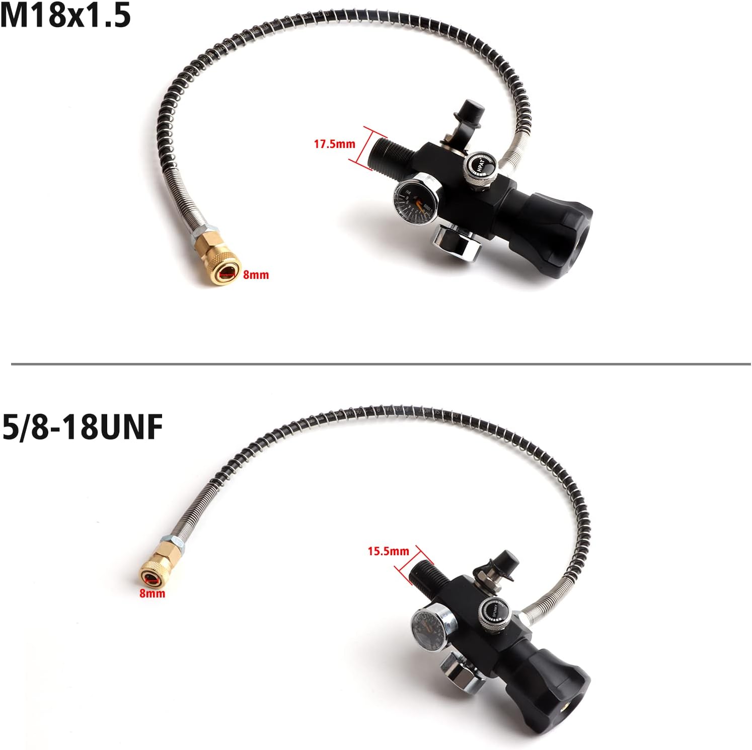 Owfeel M18x1.5 DIN Valve Scuba Adapter with Gauge, Pcp Scuba Tank Valve 4500psi Working Pressure with 22-inch-Long Black Hose for Paintball, and HPA Tank