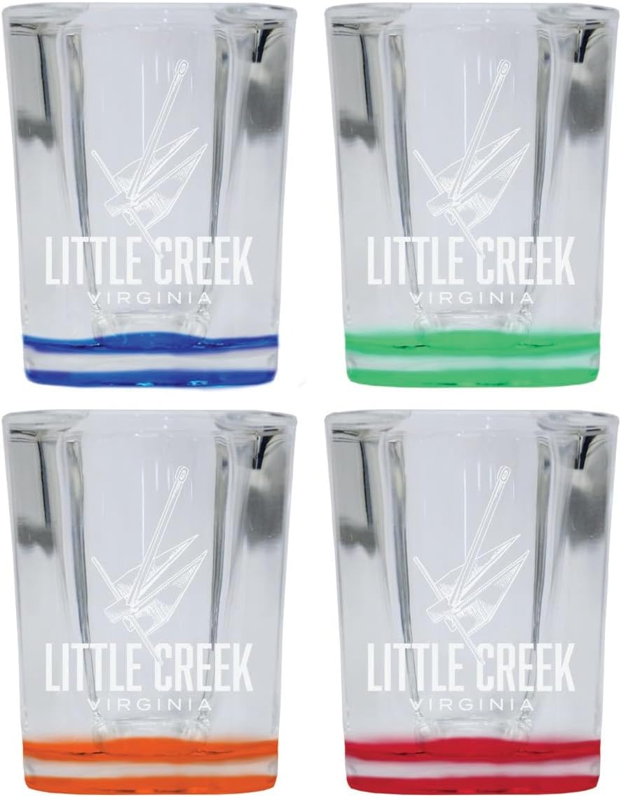 Little Creek Virginia Diseño Recuerdo Vaso 2oz Grabado Cuadrado 4 Paquete Multicolor