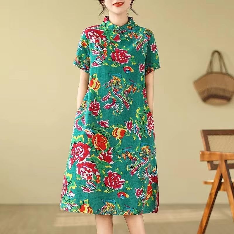 Robe d'été style chinois Qipao mi-longue aux finitions soignées - 3