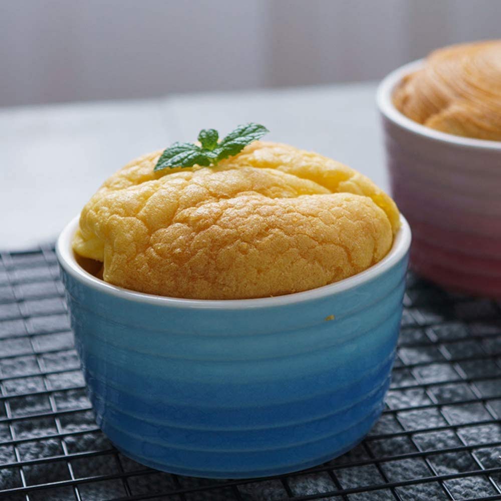 Souffle Ramekins - Vajilla de porcelana de 240 ml en relieve para hornear y salsas, cuenco para hornear y salsas, 6 unidades