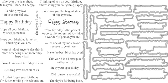 Happy Birthday Wishes Alpahbets Dies and Stamps Sets for Card Making Sending Love From All of us,Enjoy You Special Day Words Phrase Metal Cutting Dies Match Transparent Silicone Stamp DIY Scrapbooking