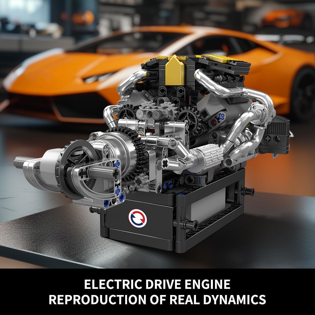 Mould King 10207 V8 Engine Building Blocks Kit with Working Motor - Realistic Engine Model Kit for Adults & Car Enthusiasts, DIY STEM Mechanic Engineering Construction(761 Pieces)