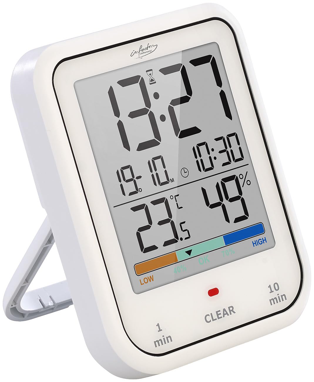 infactory Badezimmeruhr: Digitale Badezimmer- und Duschuhr mit Thermo-/Hygrometer, IP65 (Uhr Badezimmer, Baduhren, wasserdicht)