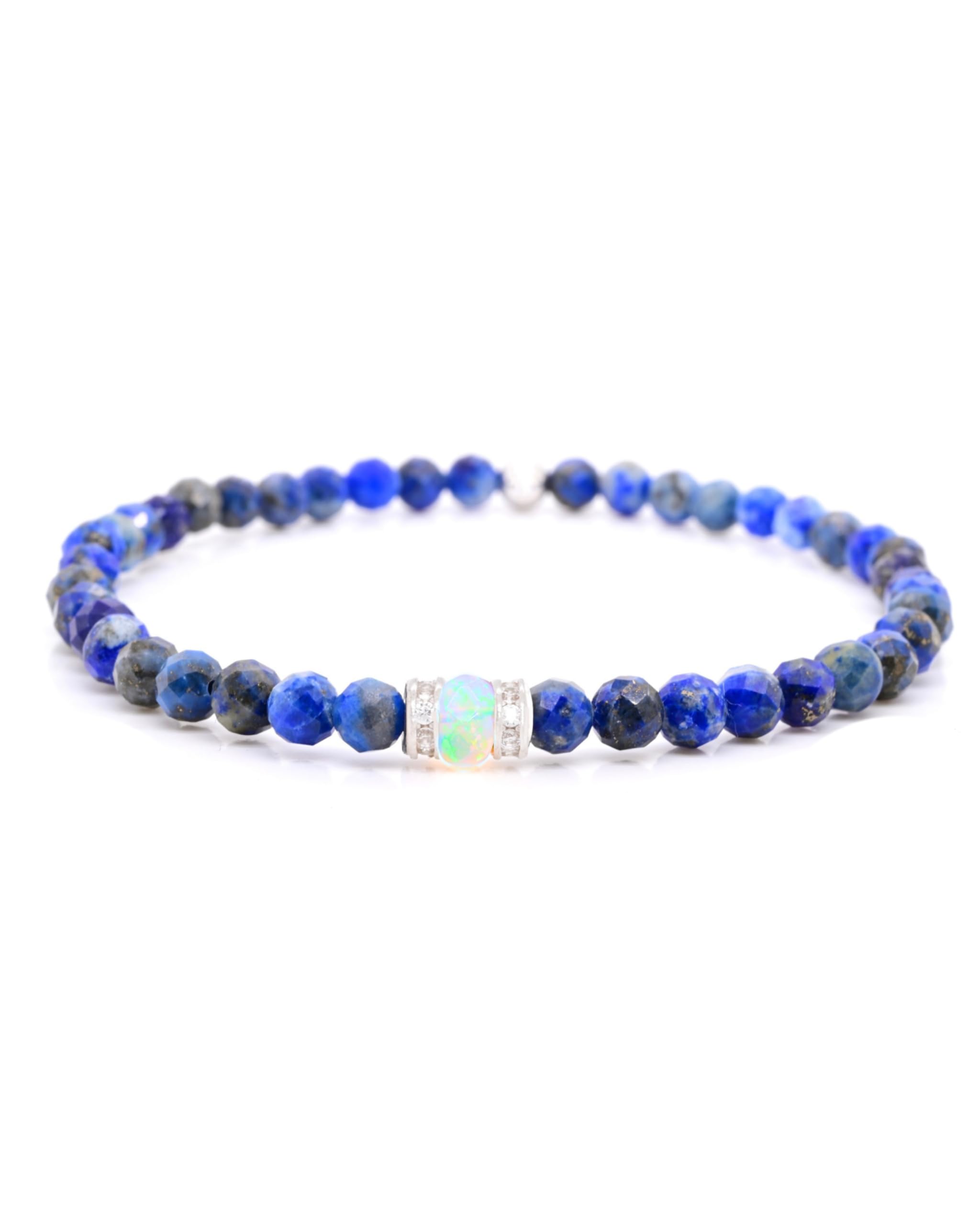 Bracelet en pierre précieuse / pierre naturelle avec perles en argent 925 et opale véritable - Bracelet de perles avec certificat