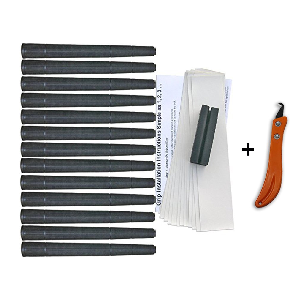 Tacki-Mac Arthritic Serrated Oversize (+3/32) Golf Grip Kit + Utility Hook Blade (13 Grips, Grip Tape, clamp, Grip Removal Hook Blade, Instructions)